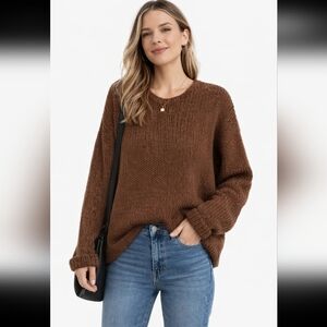 Vince. Bown Loose Knit Open Weave Pullover wool sweater earth tone Neutral